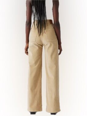 LEVI Ribcage High Rise Wide Leg Corduroy Pants Beige Inseam 30” Stretch EUC